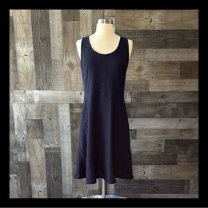 LOFT navy a-line dress size 4 tall eyelet lace business casual dark feminine